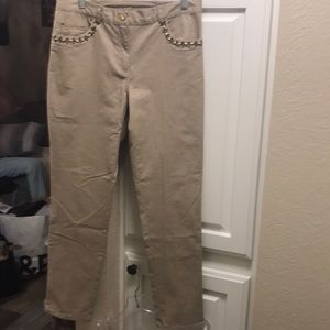 Ruby Rd petite khaki pants with beaded pocket trim